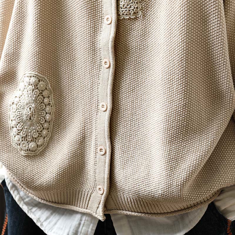 Suéter cárdigan de punto de manga larga para mujer, de algodón, con botones florales y Buddha Stones. - image 21