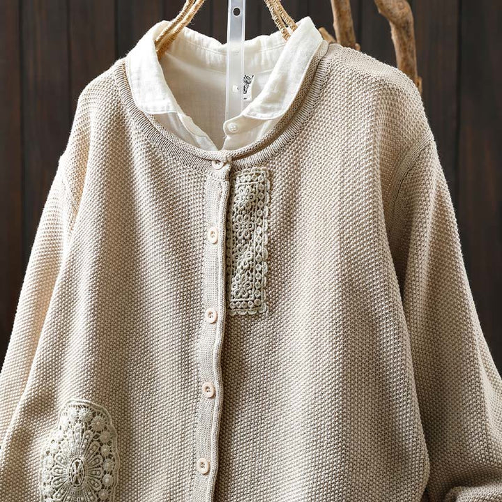 Suéter cárdigan de punto de manga larga para mujer, de algodón, con botones florales y Buddha Stones. - image 20