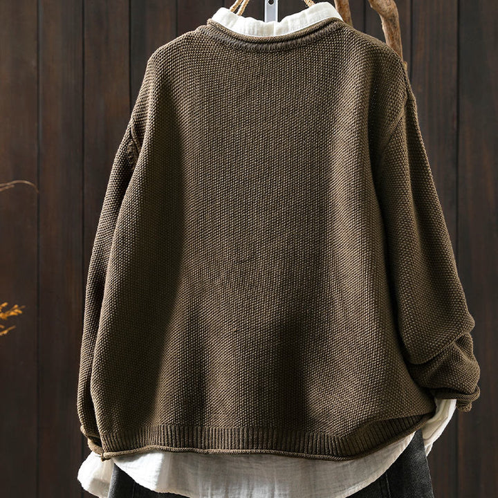 Suéter cárdigan de punto de manga larga para mujer, de algodón, con botones florales y Buddha Stones. - image 4