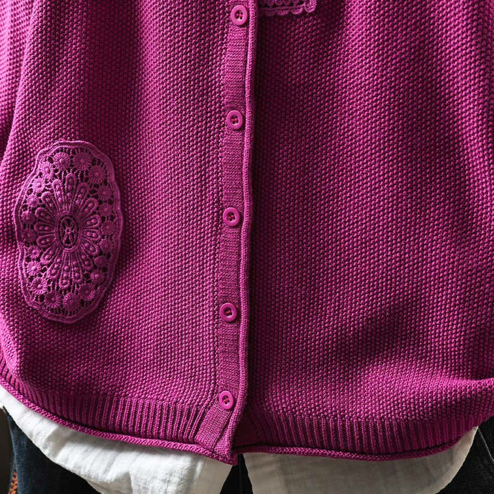 Suéter cárdigan de punto de manga larga para mujer, de algodón, con botones florales y Buddha Stones. - image 2