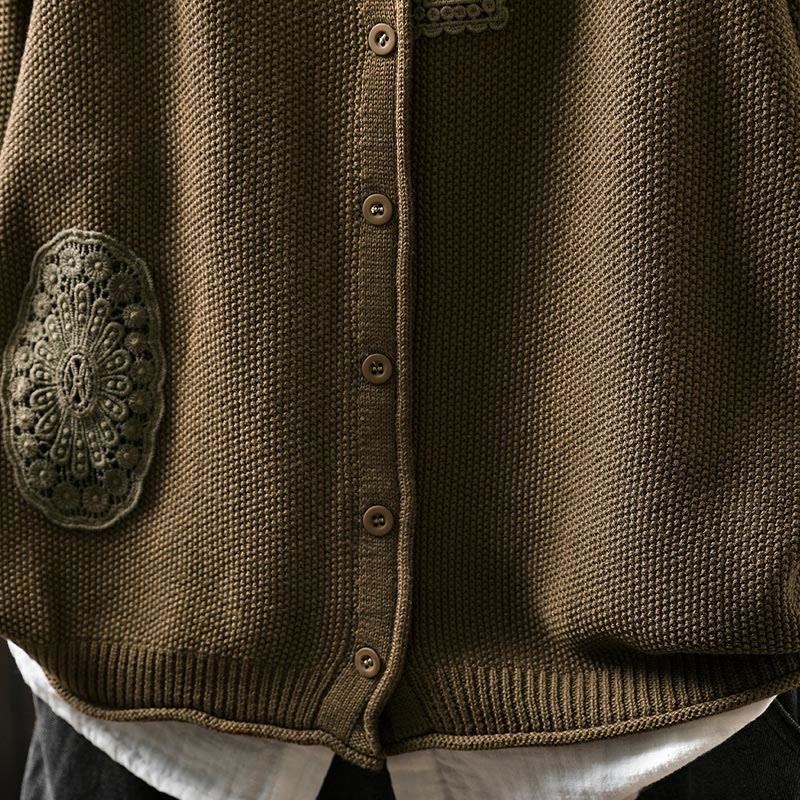 Suéter cárdigan de punto de manga larga para mujer, de algodón, con botones florales y Buddha Stones. - image 11