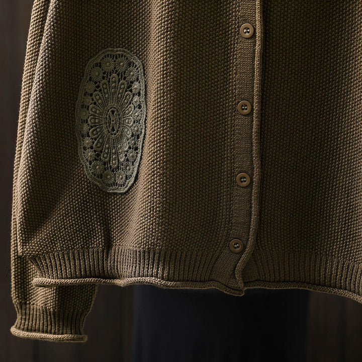 Suéter cárdigan de punto de manga larga para mujer, de algodón, con botones florales y Buddha Stones. - image 10