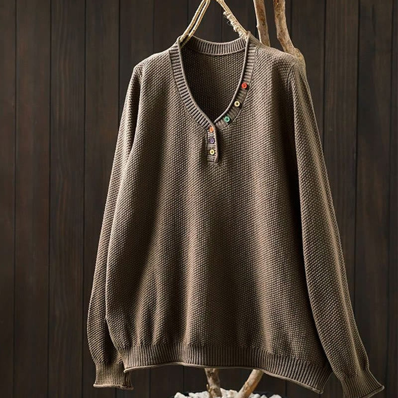 Suéter de punto de manga larga para mujer, de algodón, con cuello en V, botones coloridos y estampado de Buddha Stones. - Perú - US4-6, UK/AU8-10, EU36-38 (F) - image 16