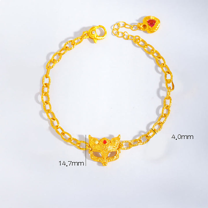 Pulsera de cadena con dije de corazón y diseño de zorro en latón chapado en oro de 24k con Buddha Stones - Latón (Circunferencia de la muñeca: 16-19 cm) - image 0