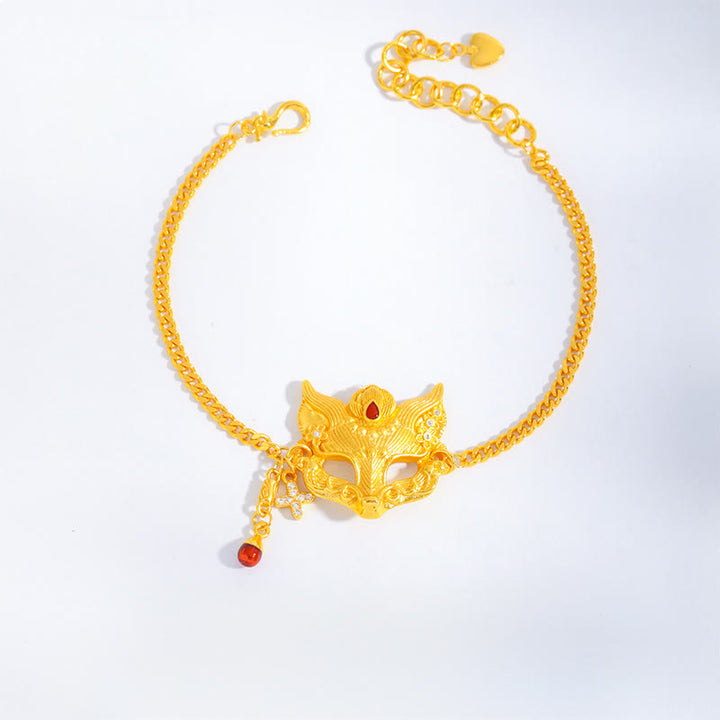 Pulsera de equilibrio con colgante de máscara de zorro dorado con Buddha Stones y borla de cadena de cobre - image 1