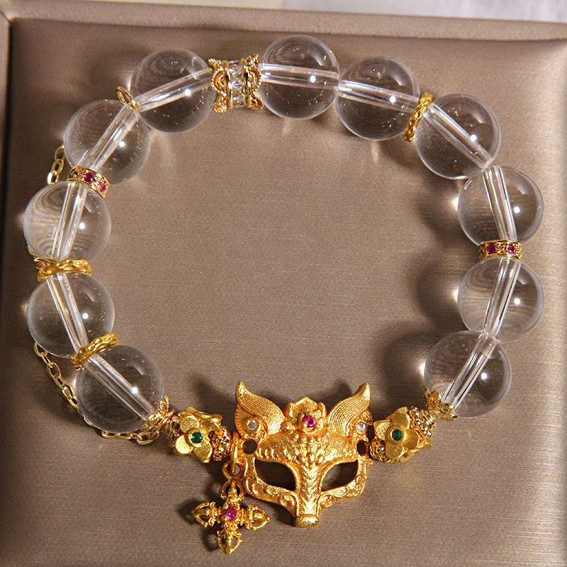 Pulsera protectora con cuentas de cristal blanco, dije de cruz de zorro con Buddha Stones - image 3