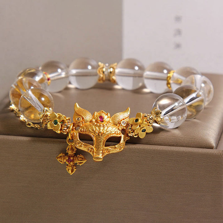 Pulsera protectora con cuentas de cristal blanco, dije de cruz de zorro con Buddha Stones - image 1