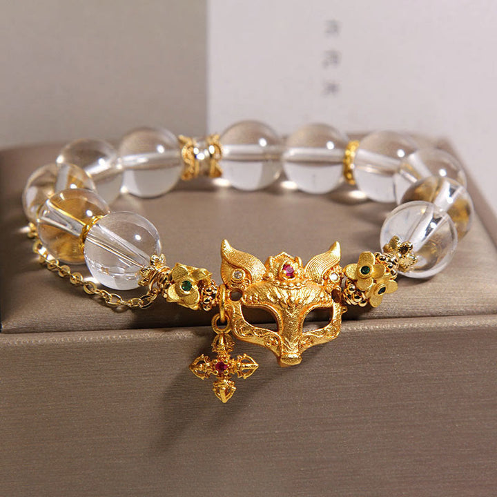 Pulsera protectora con cuentas de cristal blanco, dije de cruz de zorro con Buddha Stones - image 2