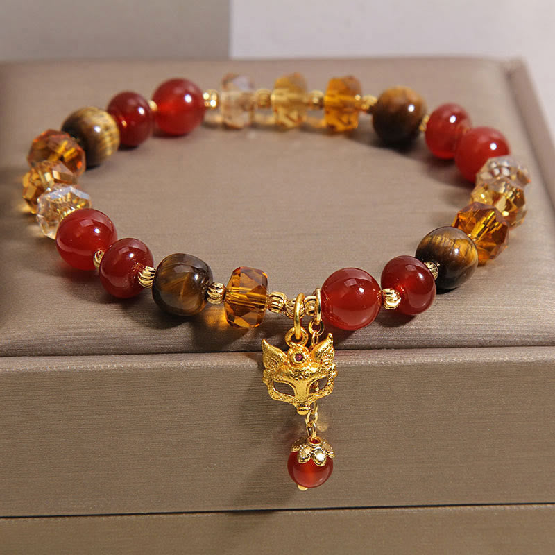 Pulsera de cuentas con dije de zorro, ojo de tigre y Buddha Stones. - image 2