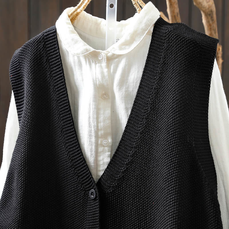 Chaleco sin mangas de algodón tejido para mujer con bordado de figuras de Buddha Stones, piedras, conejo y árbol. - image 25