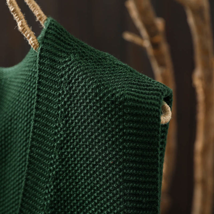 Chaleco sin mangas de algodón tejido para mujer con bordado de figuras de Buddha Stones, piedras, conejo y árbol. - image 8