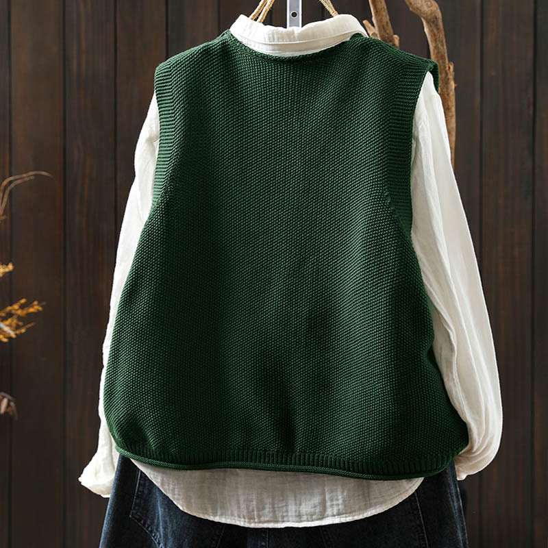 Chaleco sin mangas de algodón tejido para mujer con bordado de figuras de Buddha Stones, piedras, conejo y árbol. - image 4