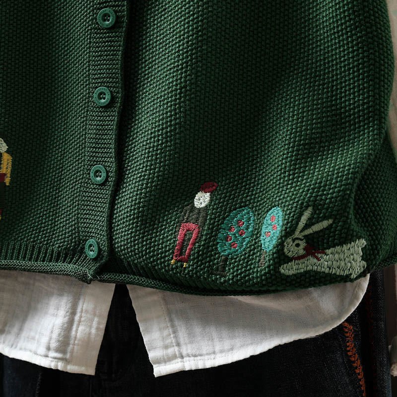 Chaleco sin mangas de algodón tejido para mujer con bordado de figuras de Buddha Stones, piedras, conejo y árbol. - image 10