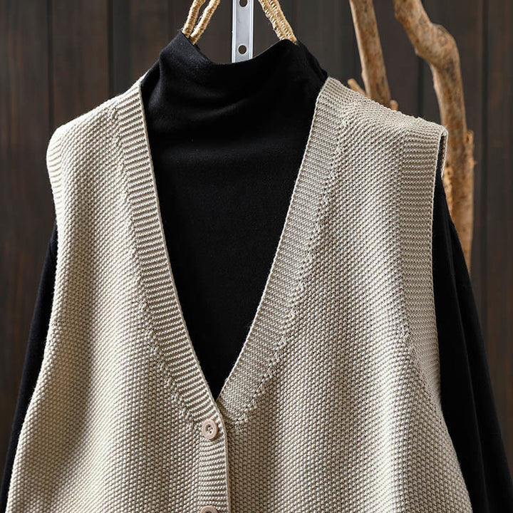 Chaleco sin mangas de algodón tejido para mujer con bordado de figuras de Buddha Stones, piedras, conejo y árbol. - image 1