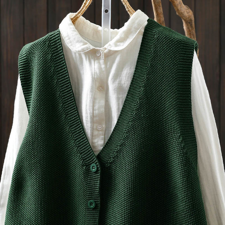 Chaleco sin mangas de algodón tejido para mujer con bordado de figuras de Buddha Stones, piedras, conejo y árbol. - image 5