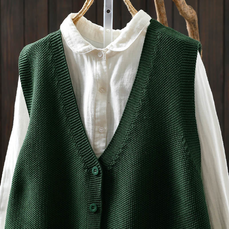 Chaleco sin mangas de algodón tejido para mujer con bordado de figuras de Buddha Stones, piedras, conejo y árbol. - image 5