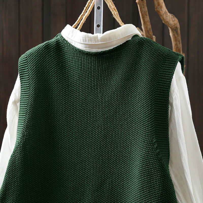 Chaleco sin mangas de algodón tejido para mujer con bordado de figuras de Buddha Stones, piedras, conejo y árbol. - image 6