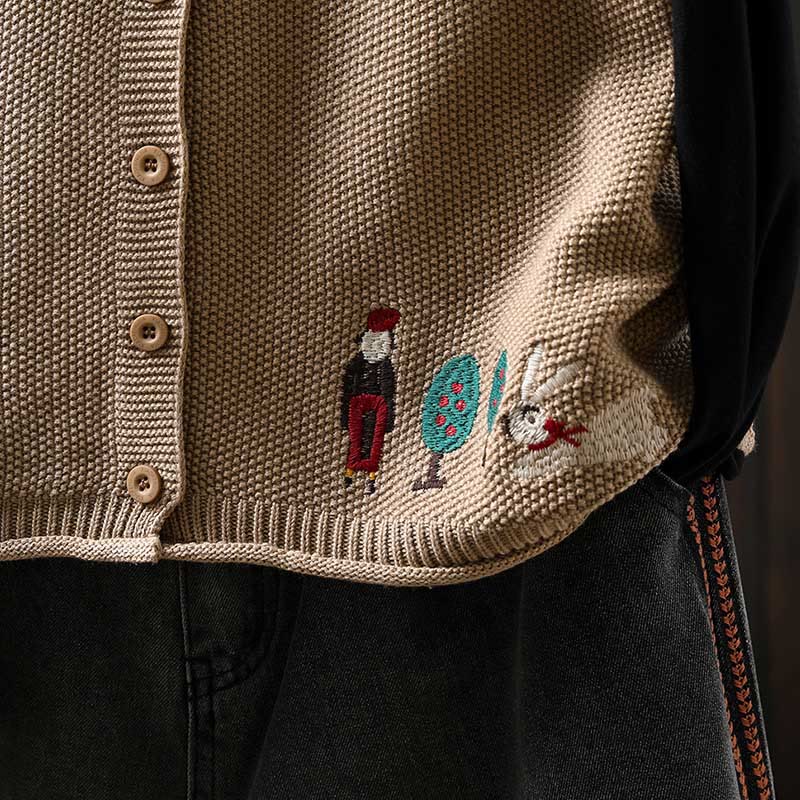 Chaleco sin mangas de algodón tejido para mujer con bordado de figuras de Buddha Stones, piedras, conejo y árbol. - image 17