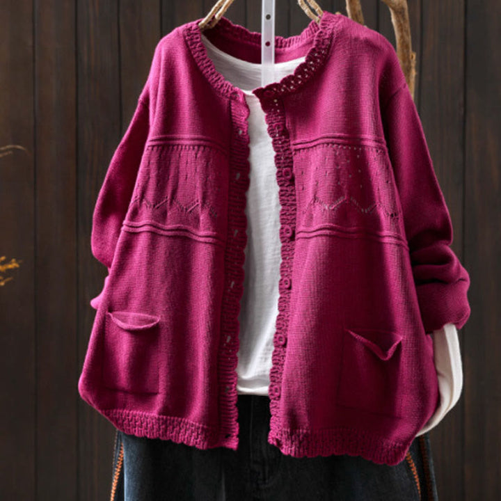 Cárdigan de punto de manga larga para mujer, con botones de encaje y estampado de Buddha Stones, de algodón, con bolsillos. - Rosa intenso - US4-6, UK/AU8-10, EU36-38 (F) - image 18