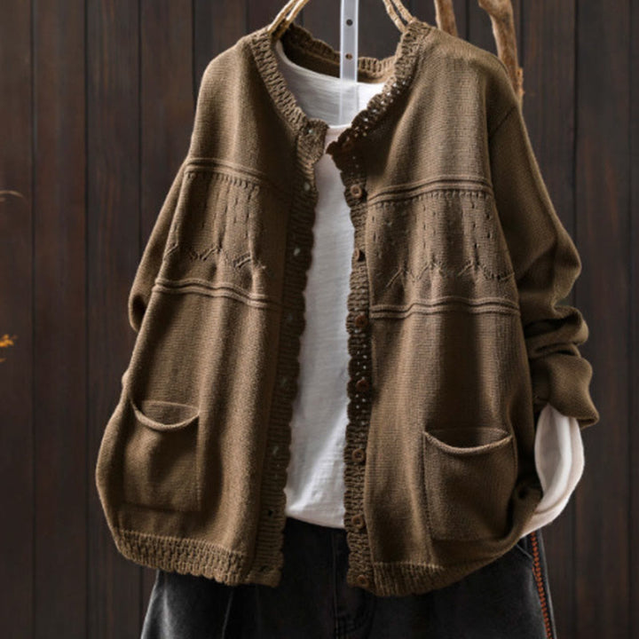 Cárdigan de punto de manga larga para mujer, con botones de encaje y estampado de Buddha Stones, de algodón, con bolsillos. - Broncearse - US4-6, UK/AU8-10, EU36-38 (F) - image 21