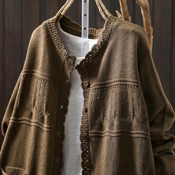 Cárdigan de punto de manga larga para mujer, con botones de encaje y estampado de Buddha Stones, de algodón, con bolsillos. - image 22
