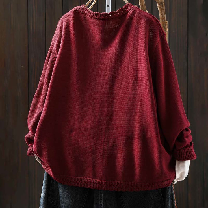 Cárdigan de punto de manga larga para mujer, con botones de encaje y estampado de Buddha Stones, de algodón, con bolsillos. - image 2