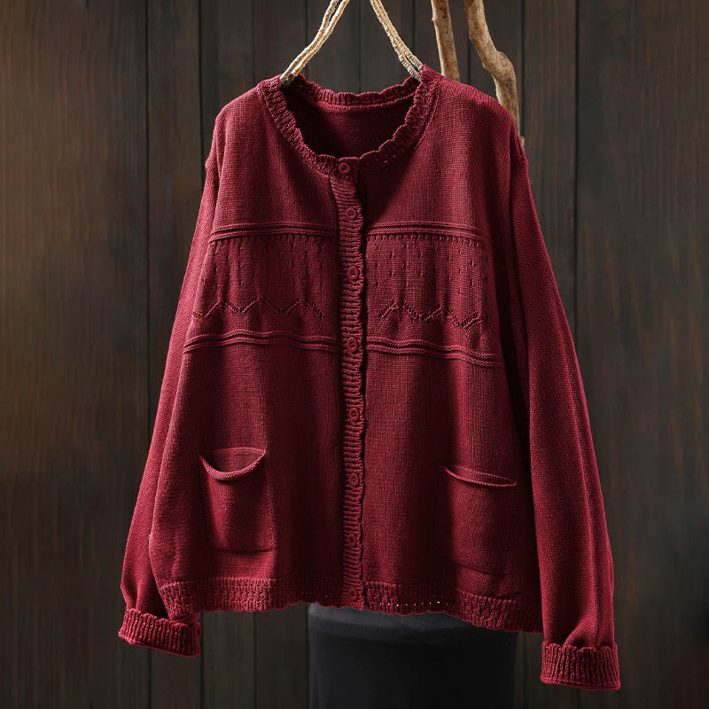 Cárdigan de punto de manga larga para mujer, con botones de encaje y estampado de Buddha Stones, de algodón, con bolsillos. - image 1
