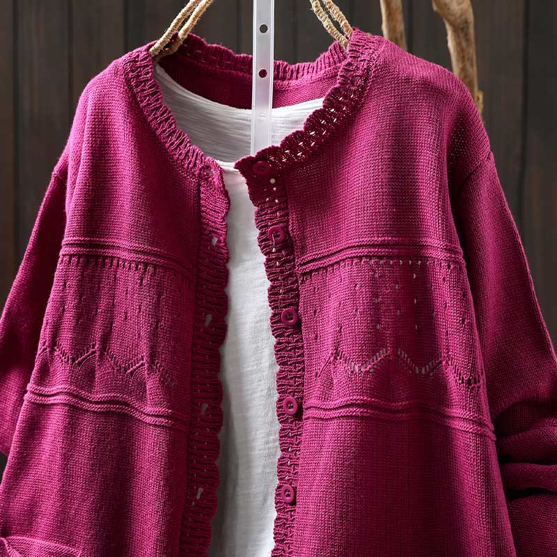 Cárdigan de punto de manga larga para mujer, con botones de encaje y estampado de Buddha Stones, de algodón, con bolsillos. - image 19
