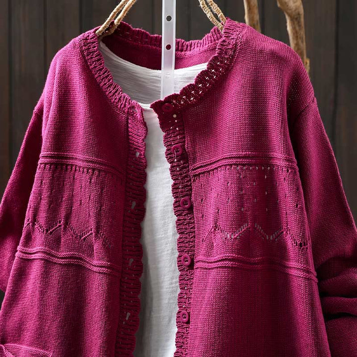 Cárdigan de punto de manga larga para mujer, con botones de encaje y estampado de Buddha Stones, de algodón, con bolsillos. - image 19