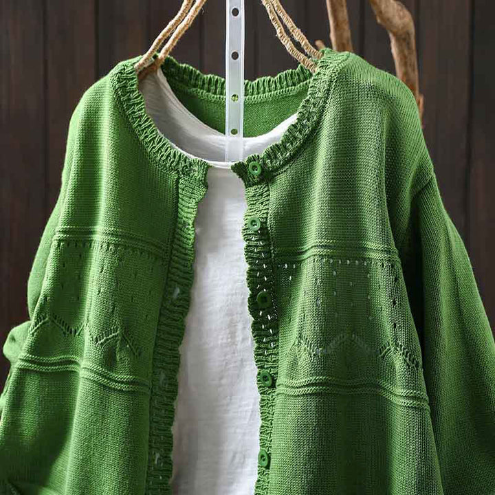 Cárdigan de punto de manga larga para mujer, con botones de encaje y estampado de Buddha Stones, de algodón, con bolsillos. - image 25