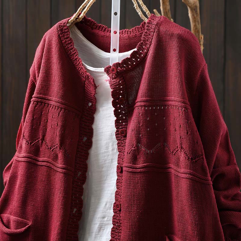 Cárdigan de punto de manga larga para mujer, con botones de encaje y estampado de Buddha Stones, de algodón, con bolsillos. - image 3