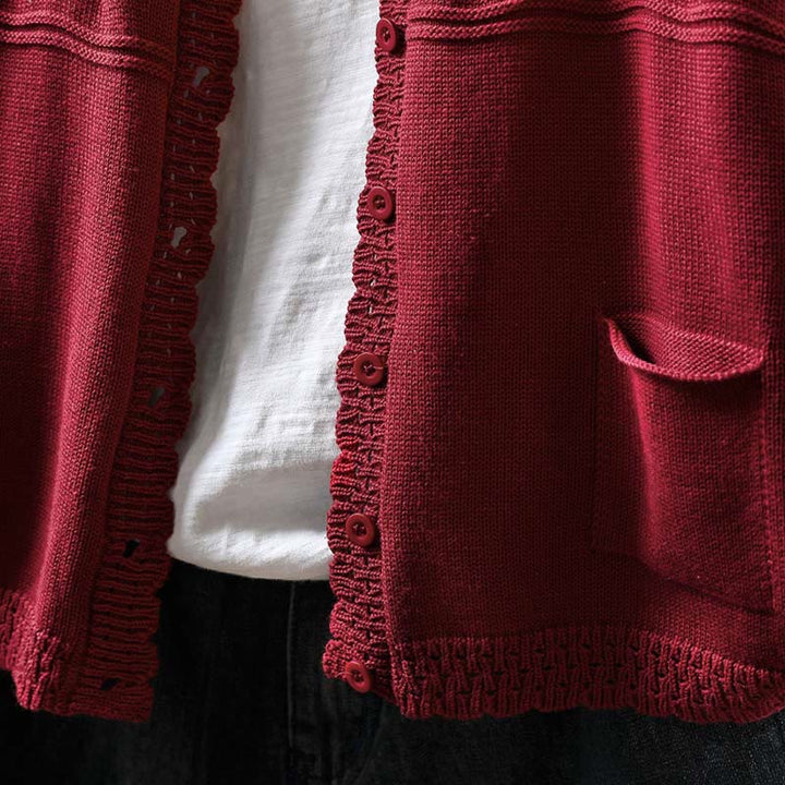 Cárdigan de punto de manga larga para mujer, con botones de encaje y estampado de Buddha Stones, de algodón, con bolsillos. - image 7