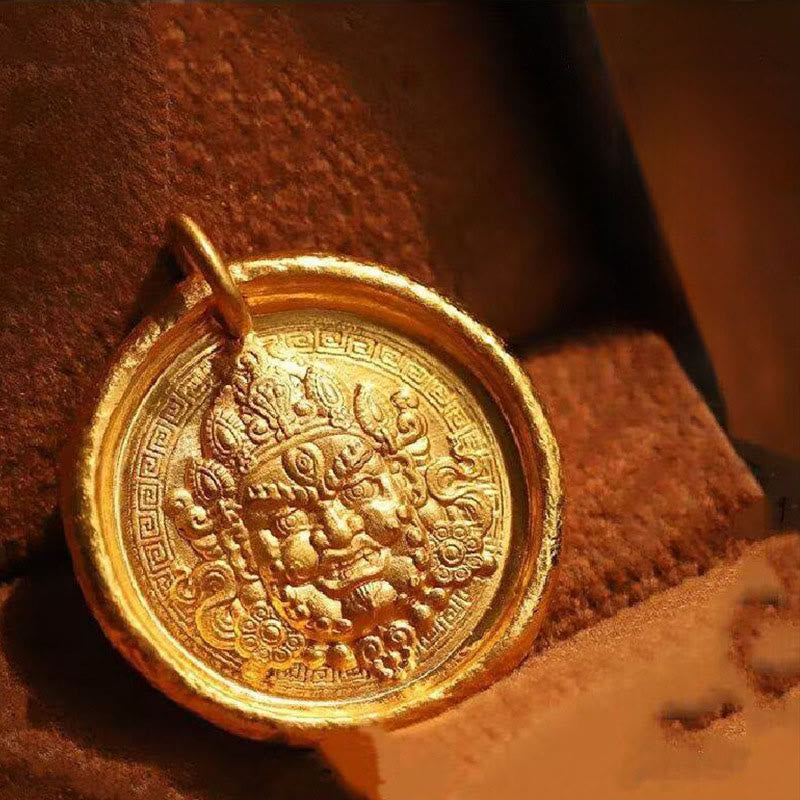 Collar con colgante de cadena Jambhala amarilla de latón chapado en oro de 24k con Buddha Stones y símbolo de prosperidad y protección. - image 0