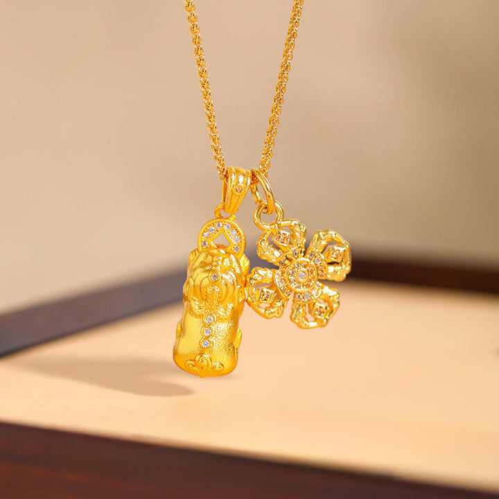 Collar con colgante de cadena de prosperidad con cruz Pixiu Dorje Vajra de Buddha Stones y cobre - image 0