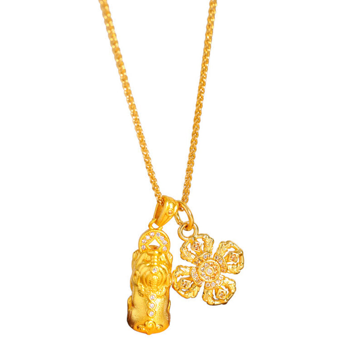 Collar con colgante de cadena de riqueza Pixiu Cross Dorje Vajra de latón chapado en oro de 24k con Buddha Stones - image 5