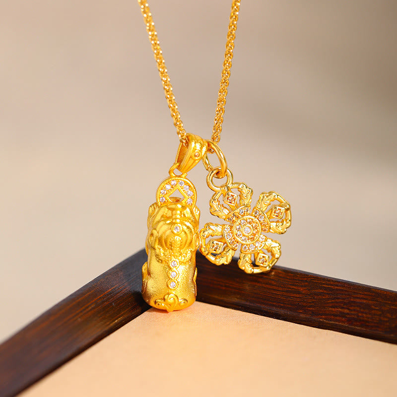 Collar con colgante de cadena de riqueza Pixiu Cross Dorje Vajra de latón chapado en oro de 24k con Buddha Stones - image 3