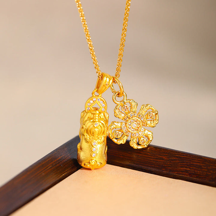 Collar con colgante de cadena de riqueza Pixiu Cross Dorje Vajra de latón chapado en oro de 24k con Buddha Stones - image 3