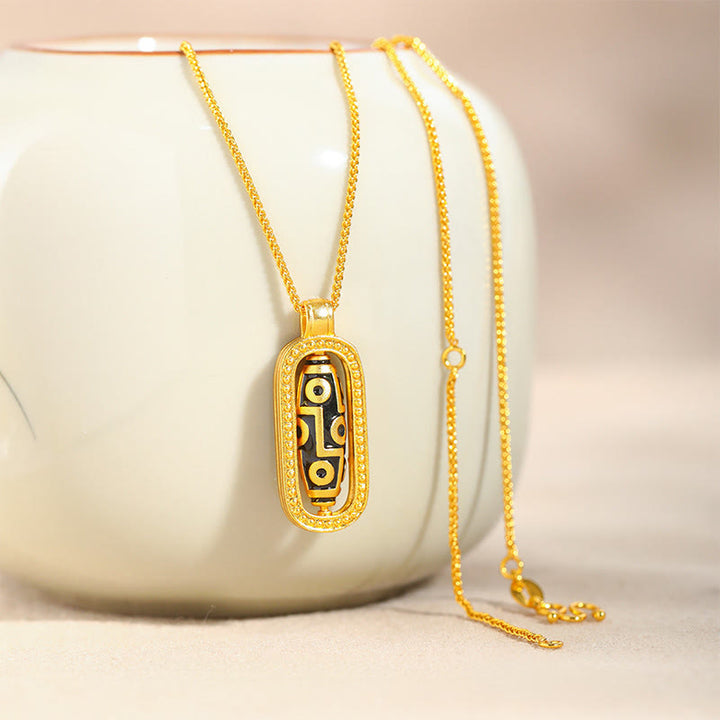 Collar con colgante de la suerte de nueve ojos con cuentas Dzi de latón chapado en oro de 24k y Buddha Stones - image 2