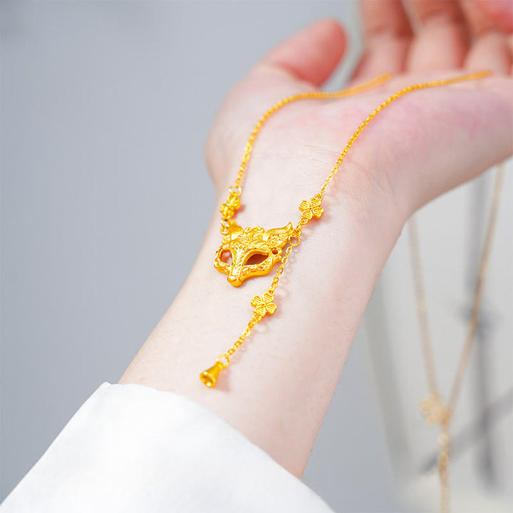 Collar con colgante de borla con diseño de flor de zorro y latón chapado en oro de 24k con piedra de Buda - image 3