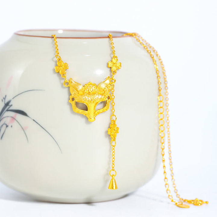 Collar con colgante de equilibrio de cobre con borla, diseño de flor de zorro dorado y piedra de Buda - image 0