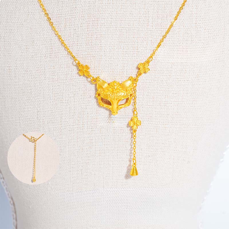 Collar con colgante de borla con diseño de flor de zorro y latón chapado en oro de 24k con piedra de Buda - image 2