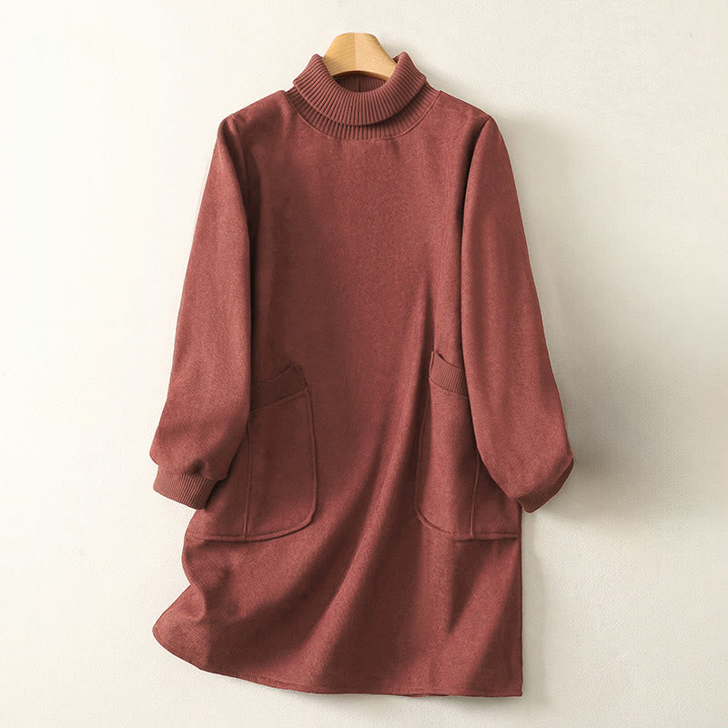 Vestido midi de manga larga para mujer, de algodón cálido, cuello alto y con bolsillos , Buddha Stones. - Salmón - US14，UK/AU18，EU46 (2XL) - image 6