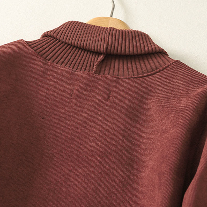 Vestido midi de manga larga para mujer, de algodón cálido, cuello alto y con bolsillos , Buddha Stones. - image 9