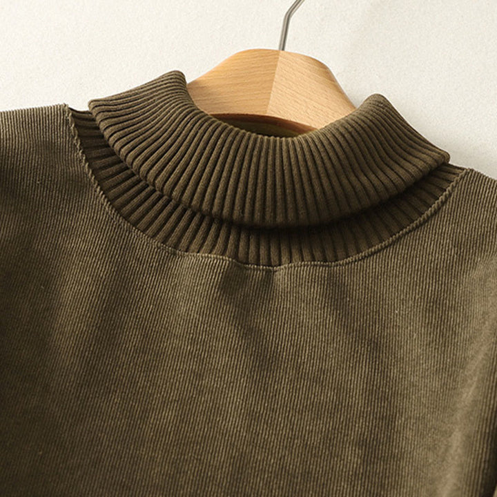 Vestido midi de manga larga para mujer, de algodón cálido, cuello alto y con bolsillos , Buddha Stones. - image 17