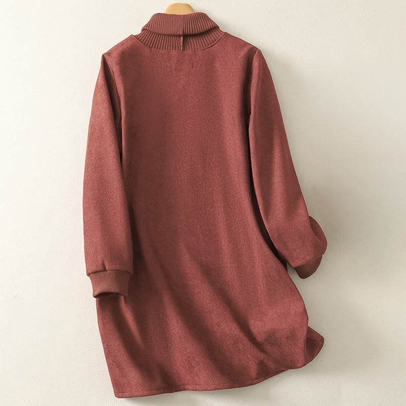 Vestido midi de manga larga para mujer, de algodón cálido, cuello alto y con bolsillos , Buddha Stones. - image 7