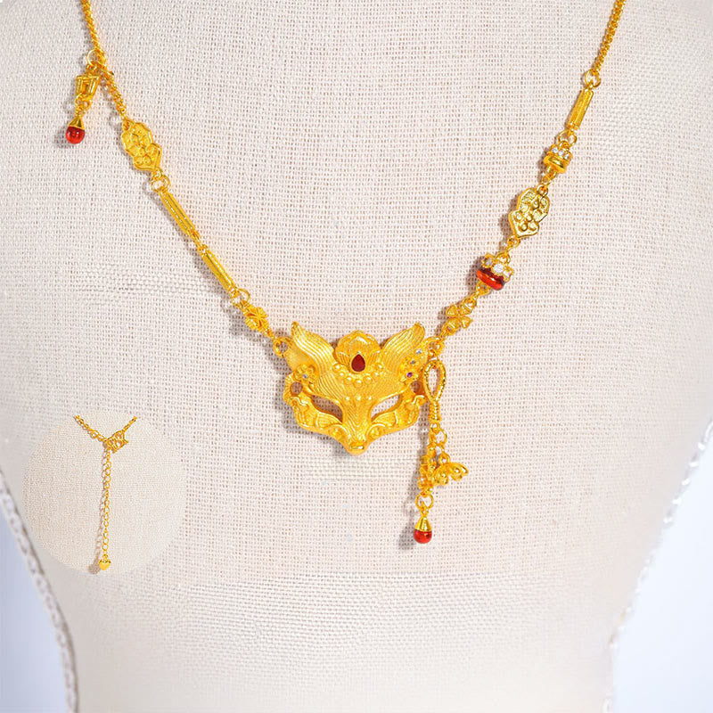 Collar con colgante de borla y diseño de zorro en latón chapado en oro de 24k con piedra de Buda - image 1