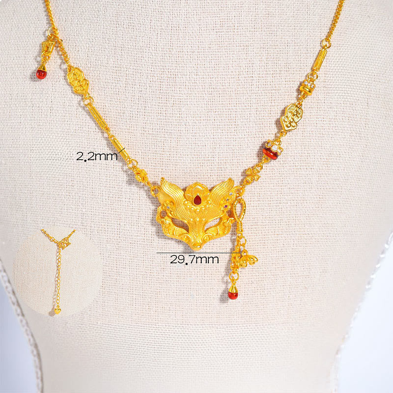 Collar con colgante de borla y diseño de zorro en latón chapado en oro de 24k con piedra de Buda - Zorro - image 0