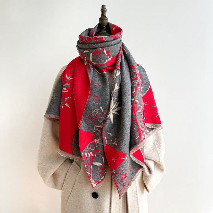 Bufanda/chal acogedor con estampado de flores de peonía, abanico de invierno con Buddha Stones y bambú - image 6