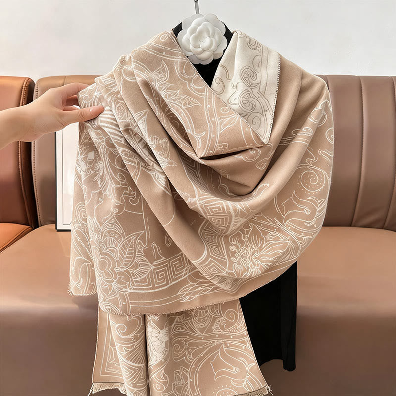 Bufanda/chal acogedor con estampado de Buddha Stones, pabellón de otoño, peces koi, flores y olas - image 14