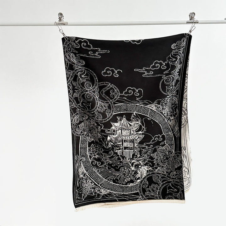 Bufanda/chal acogedor con estampado de Buddha Stones, pabellón de otoño, peces koi, flores y olas - image 8